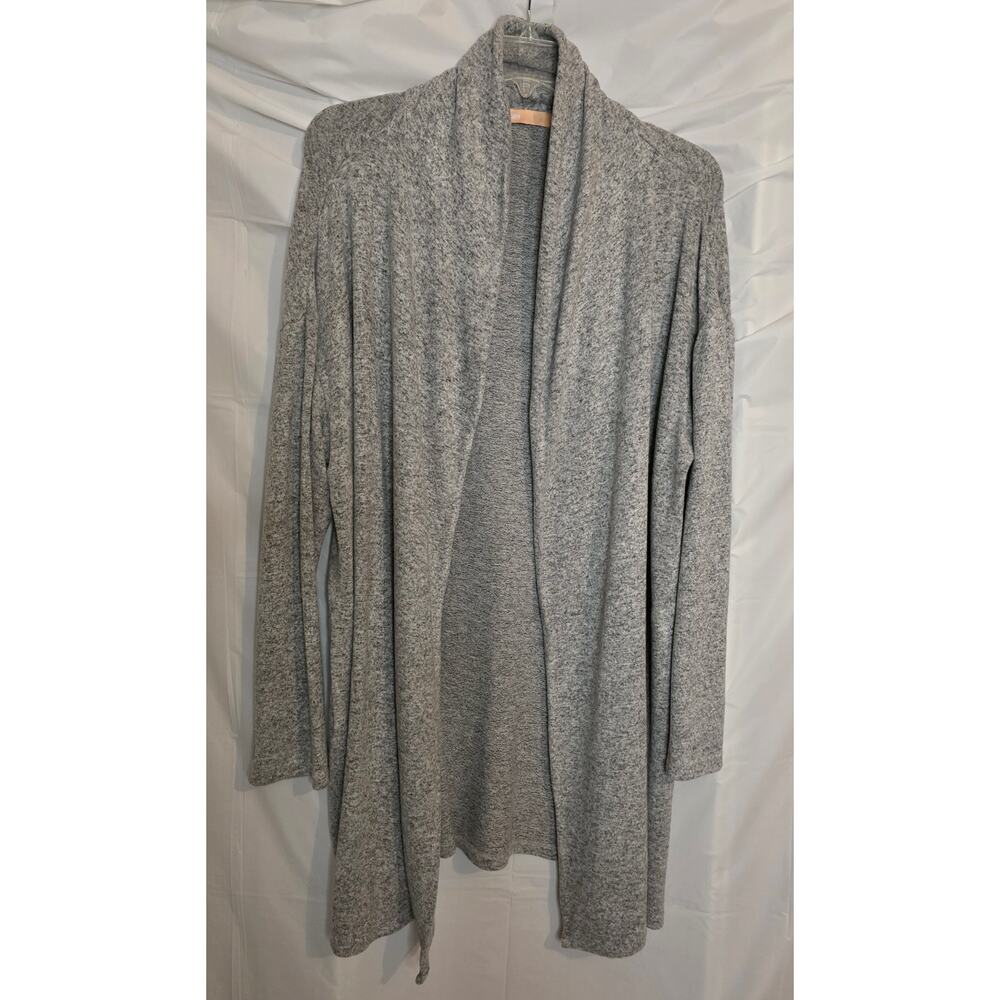 LA Cera Women's Fleece Cardigan Gray Size L/XL Open Front Lounge Jacket Sweater